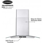 668WRCS75 Wall Mount Range Hood with Ducted Exhaust Vent, 3 Speed Fan, Soft Touch Controls, Tempered Glass, Permanent Filters in Stainless Steel, 30 inches