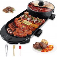 Electric Grill Hot Pot 2 in 1,Multifunctional Smokeless Grill Indoor Teppanyaki Grill/Shabu Shabu Pot with Divider - Separate Dual Temperature Contral, Non-Stick Pan BBQ Capacity for 2-12 People,110V