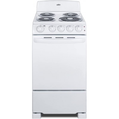 RE203W 20" Electric Range, 4 Coil Elements, White, 2.3 Cuft Oven Capacity, on Indicator Lights for Oven and Elements