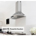 30 inch Wall Mount Range Hood 800CFM, with DC Motor, Stainless Steel Vent Hood with 6 Speeds Exhaust Fan, Convertible to Ducted and Ductless
